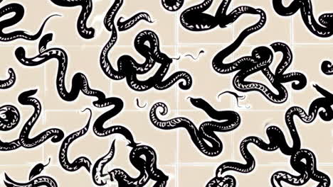 black snake repeating pattern on beige tiles