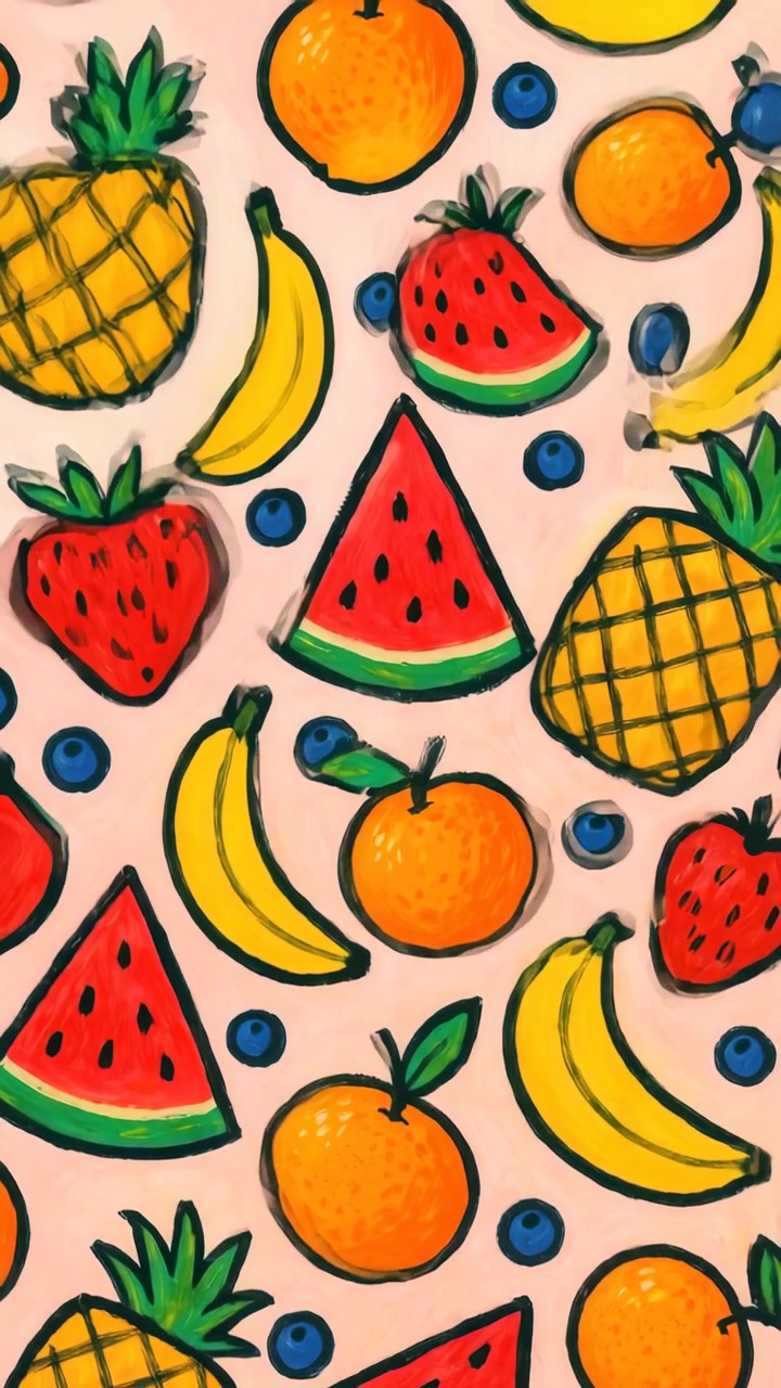 Colorful Hand-Drawn Fruit Pattern Seamless Loop Animation