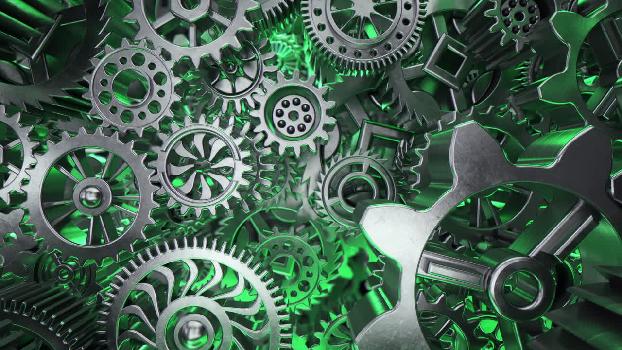 Green Metal Gears Rotating