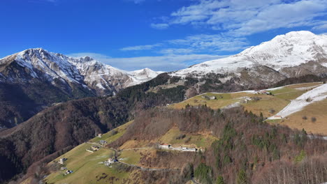 aerial view of mount arera , mount alben and mount grem in the seriana valley and brembana valley, lombardy, bergamo, italy