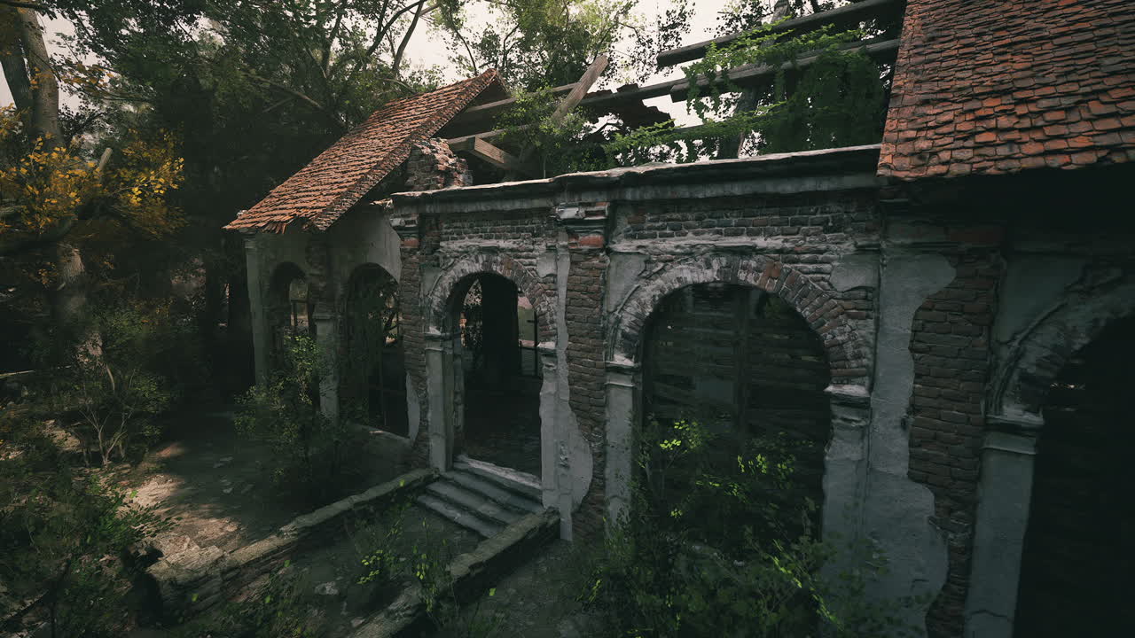 Abandoned stone building overtaken by nature in a secluded area