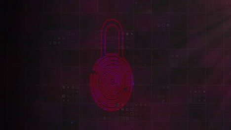 animation of online biometric security padlock with data processing in background