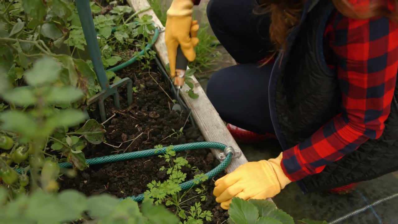 mujer joven jardinería bonita