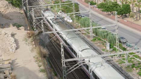 slow motion of a passing train in tarragona spain