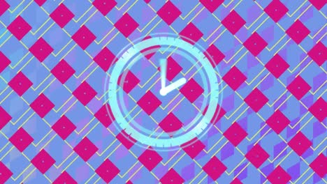 Animation-of-clock-ticking-over-patterned-background