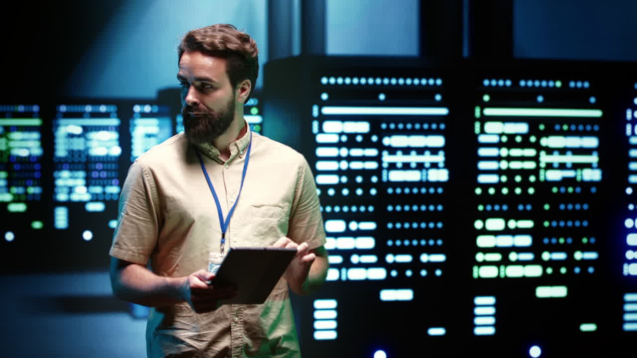 el reparador caminando a través de los mainframes