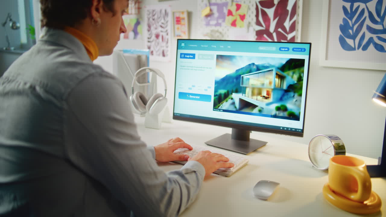 Person working on a computer at home/office