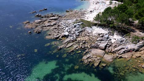 breathtaking seashore with clear water and marina in aerial footage