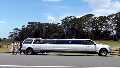 Shot-of-white-wedding-car-or-limo