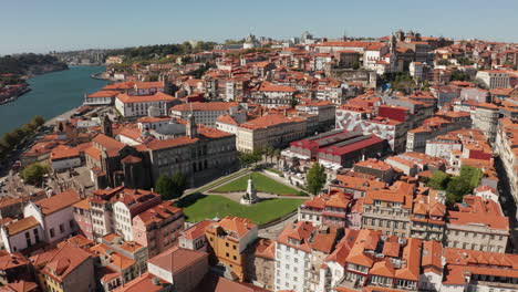 aerial drone shot of the coast city of porto and the douro river, portugal