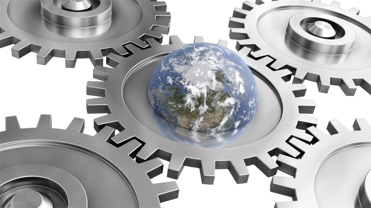 video de fondo industrial con engranajes. animación en 3d.