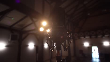 close-up of microphone on stage slow motion