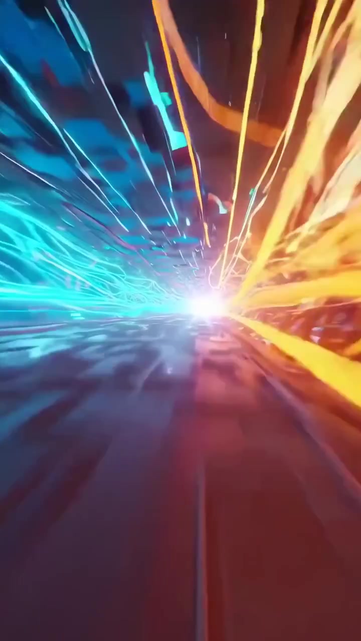 Abstract Digital Tunnel with Glowing Blue and Orange Light Streaks