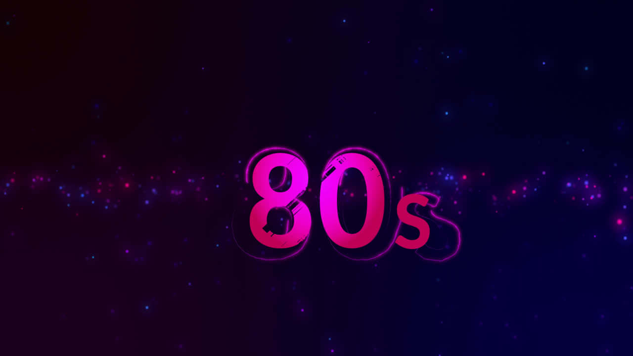 animación de texto de los años 80 en fondo negro con luces