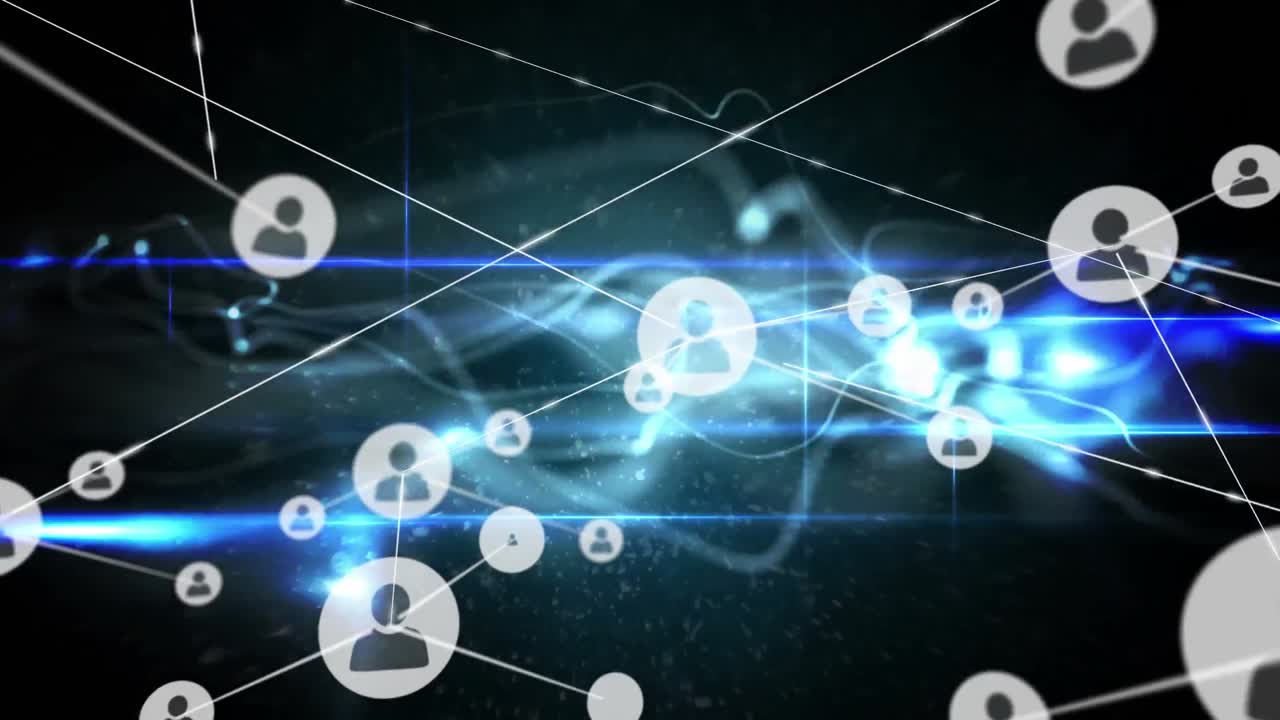 빛나는 배경 위에 있는 사람 아이콘과의 연결 네트워크의 애니메이션