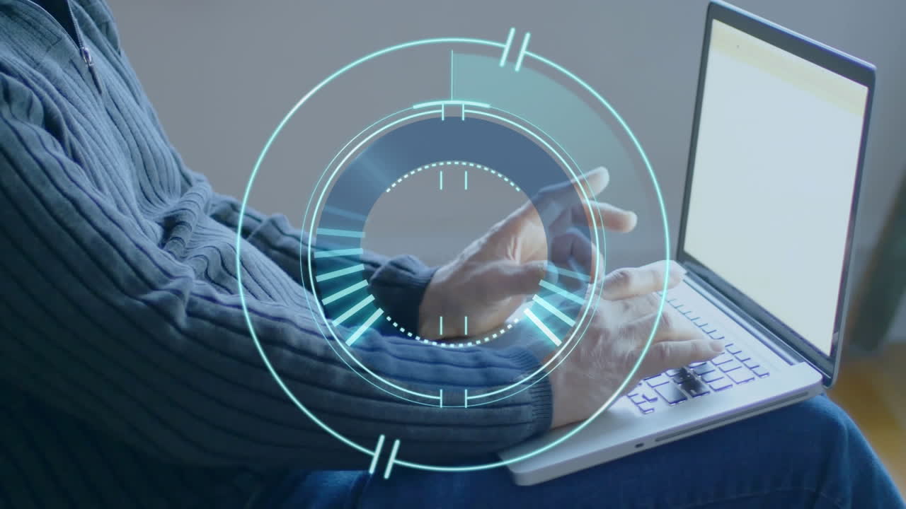 animación del escaneo del alcance sobre el hombre usando una computadora portátil