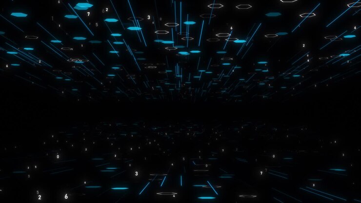 4K cyberspazio digitale particelle rete di dati spazio web mondo cyber griglia sci-fi superficie tecnologica