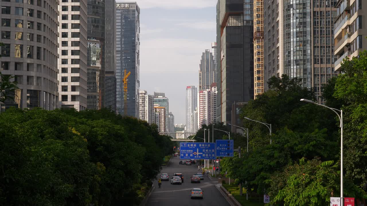puesta de sol por la noche ciudad de guangzhou centro del tráfico calle puente panorama 4k china