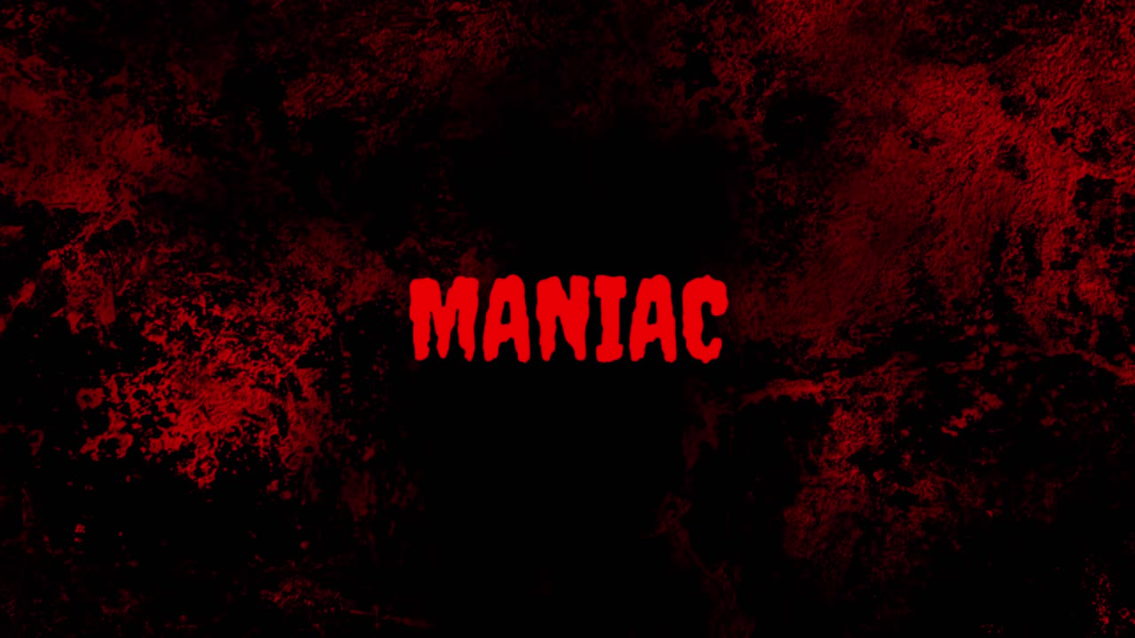 Texto "Maníaco Ensanguentado" Piscando em Fundo Grunge Escuro