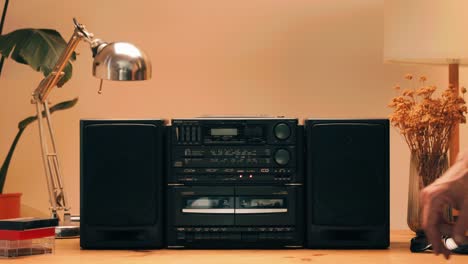 retro radio tape recorder, audio cassette close-up. listening to music, old radio boom box player, macro of vintage music listening. . high quality 4k footage