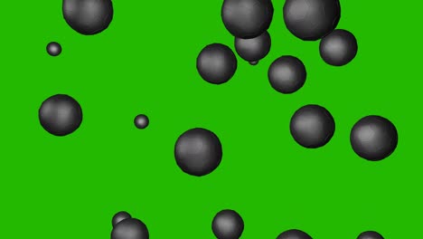 las bolas negras de fútbol están cayendo contra un fondo de pantalla verde. animación 3d. deporte.