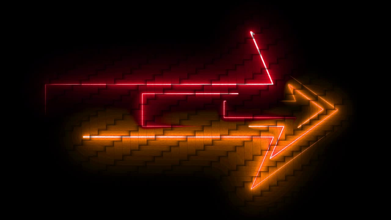 flechas triples brillan de color rojo y naranja símbolo láser movimiento rápido en fondo de textura de bambú