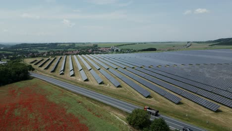 aerial view revealing the size of the largest solar power plant in the czech republic