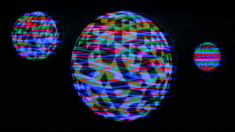 SCI-FI-animation-of-three-rotating-circular-shapes,-synth-wave-effects