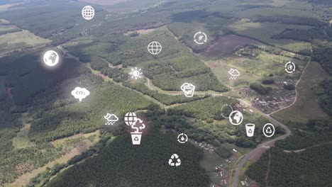 Futuristic-aerial-drone-view-of-the-forest-coverage