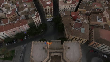 serranos towers and valencia cityscape aerial shot