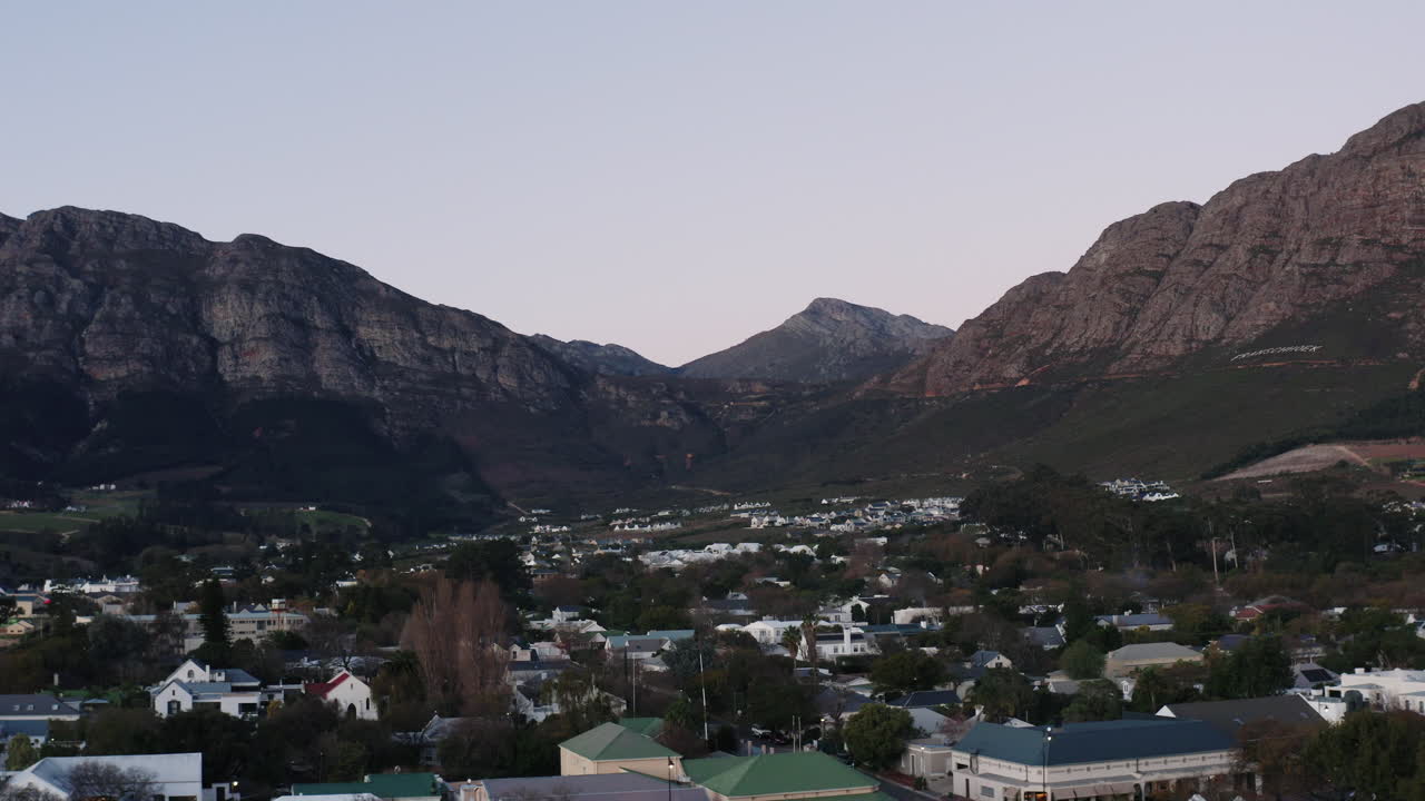Sunset Drone Shot showing the small town of Franschhoek, South Africa