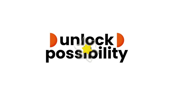 Animación de revelación de logotipo con texto que desbloquea posibilidades