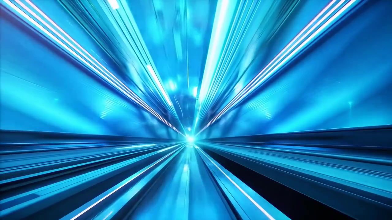 Viaggio ad alta velocità attraverso un tunnel futuristico blu neon