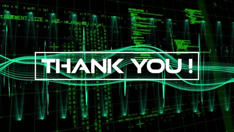 animation of thank you text over mesh network of connection and programming language