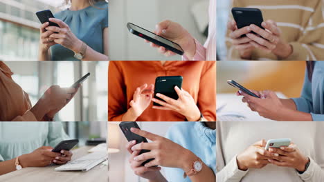 collage, teléfono y manos para la comunicación