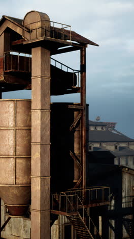 close-up of an old rusty industrial building