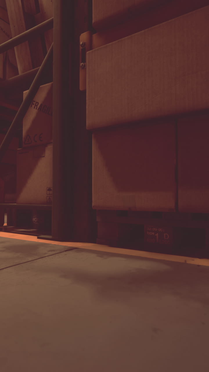 Empty Warehouse With Stacked Boxes