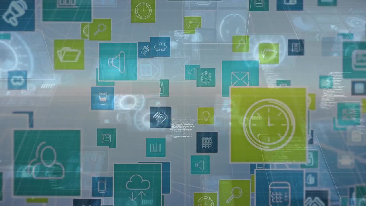 animación de iconos digitales sobre el procesamiento de datos sobre fondo blanco