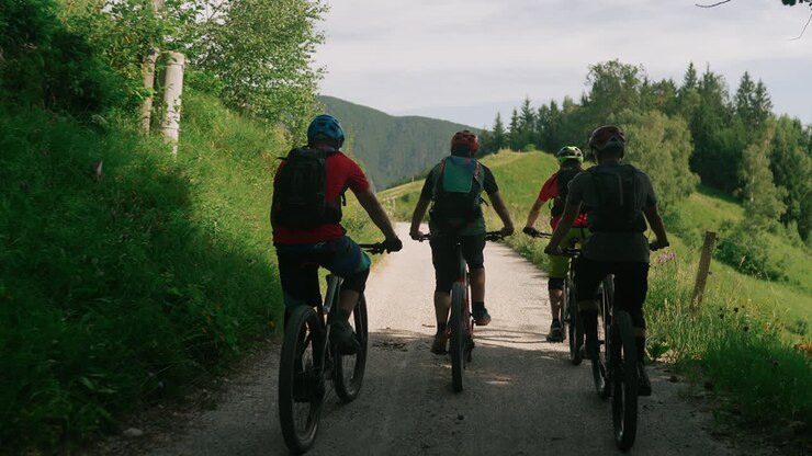 Group of Mountain Bikers on a Trail