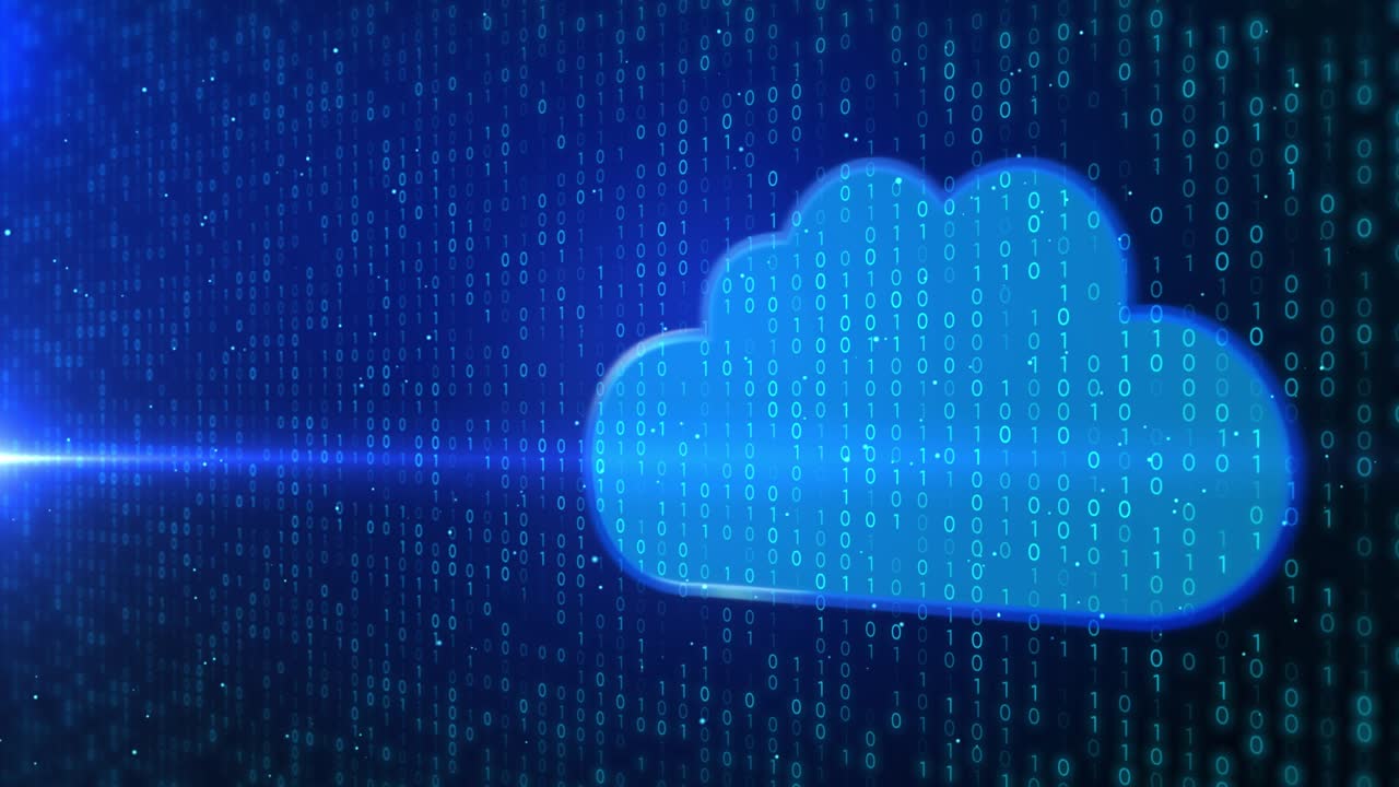 4k computación en la nube azul almacenamiento en línea números de código binario bucle de fondo.