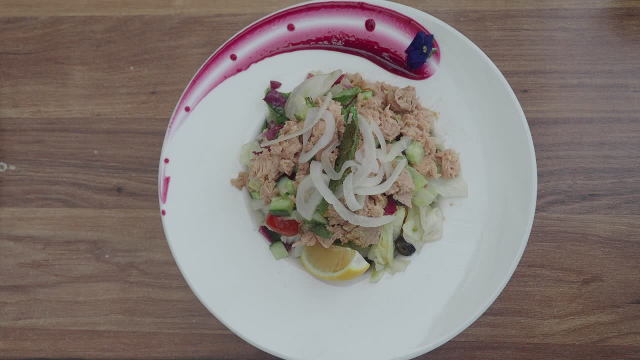 Gourmet Tuna Salad Served on a White Plate