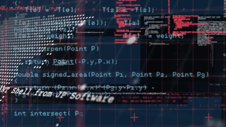 Animation of data processing over black background