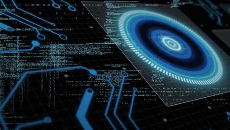animation of data processing with scope scanning on black background