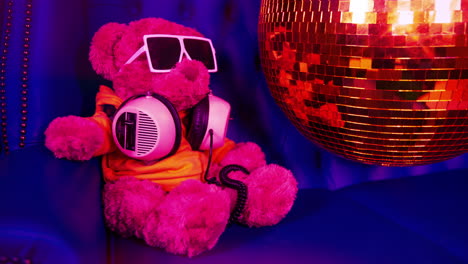 teddy bear dj with disco ball