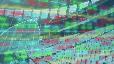 animación de gráficos y estadísticas con una cuadrícula sobre un estadio de rugby vacío