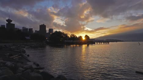 uhd 4k video of water and sunset sky in crab park vancouver bc evening time