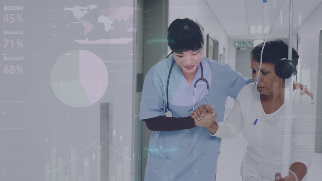 Animation shows tech in healthcare aiding patient mobility.