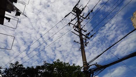 Street-view-of-Shanghai-with-old-electricity-cable-pole