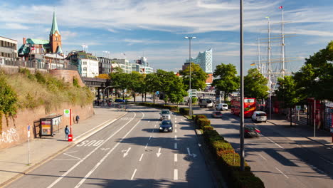 hamburg skyline and road traffic