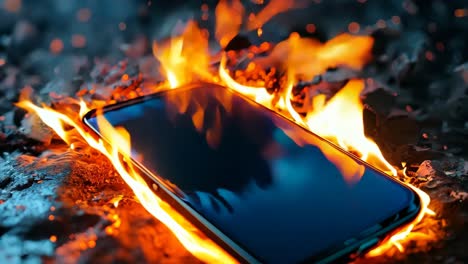 un teléfono celular en llamas en el suelo